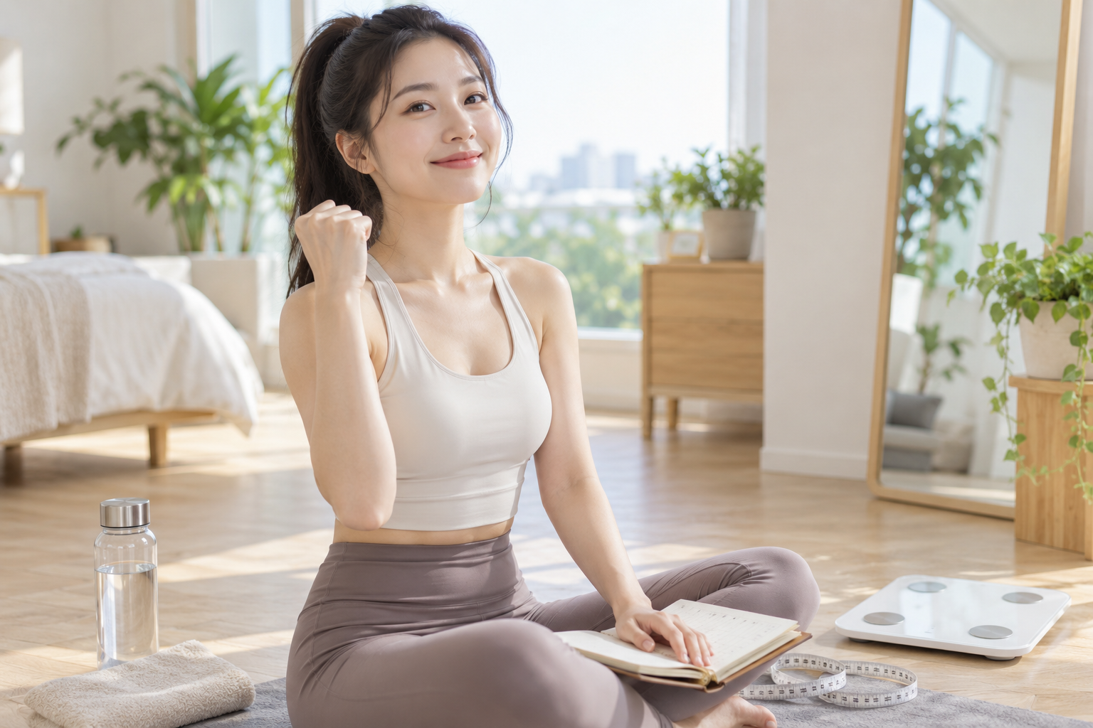 주간 평균 체중을 확인하며 건강한 감량을 이어가는 여성 모델